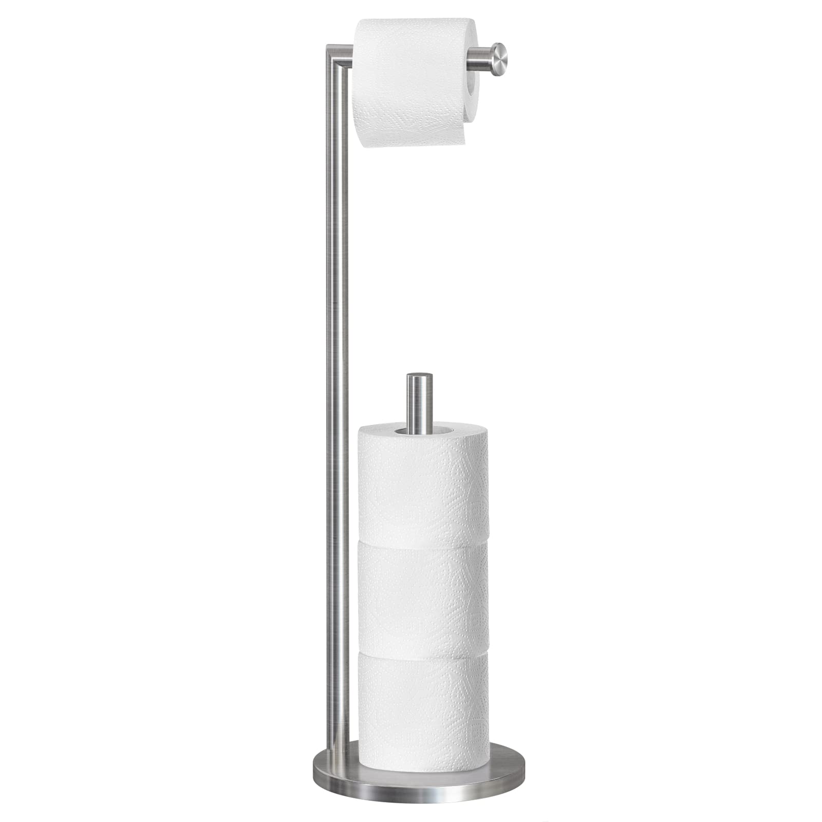 Topsky Free Standing Bathroom Toilet Paper Holder Stand for 3-4 Jumbo Rolls, Stainless Steel Rustproof Spare Tissue Paper Roll Dispenser Storage with Reserve Function (Silver)