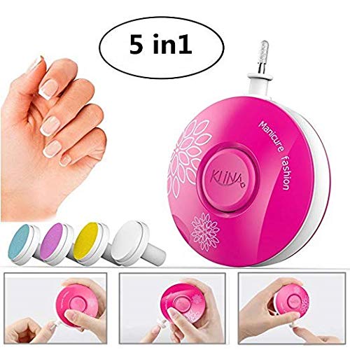 5 in 1 Electric Nail Drill Portable,Professional Nail File Manicure Pedicure Kit Handpiece Grinder with Polishing Tools Nail Clippers Set (Rose red)