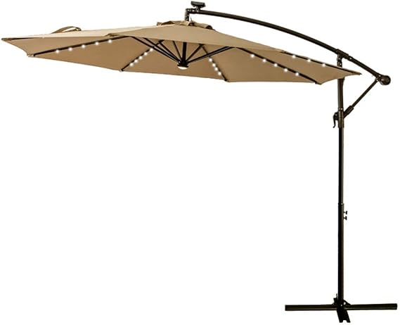 Flame Shade 10ft Solar Power Led Offset Cantilever Patio Umbrella Hanging Outdoor Umbrella With Led Lights Crank Lift Large Round Beige Amazon Ca Clothing Accessories