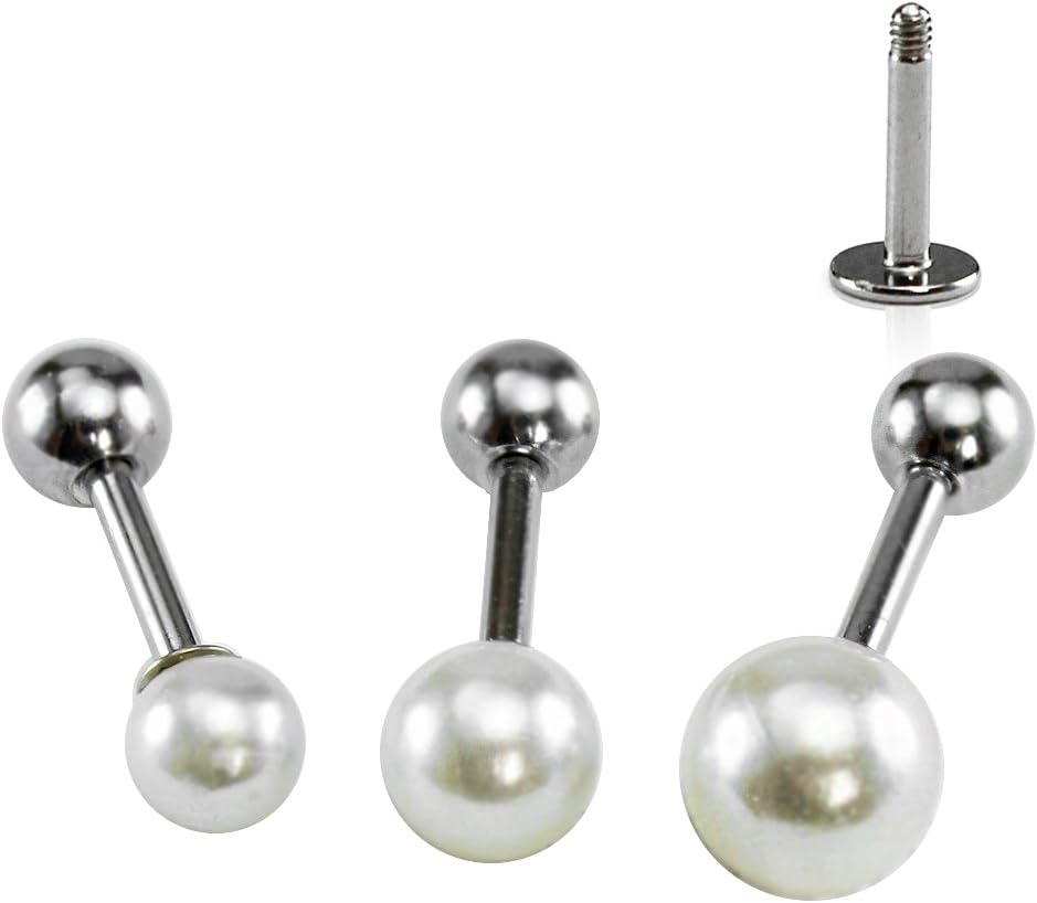 HiUnni 16g Pearl Cartilage Earring, Helix Conch Tragus Earring, Pearl labret Stud, 1pc