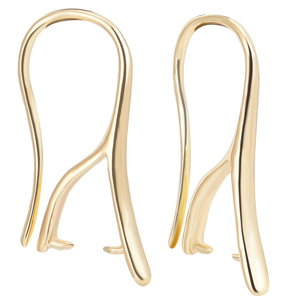 Beebeecraft 1 Box 30Pcs Earring Hooks with Pinch Bails 14K Gold Plated Brass French Ear Wires with Pendant Clasp for DIY Jewelry Earring Making Findings