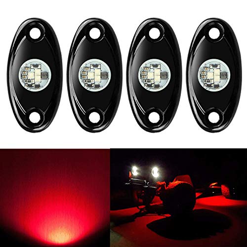 4 Pods LED Rock Lights, Ampper Waterproof LED Neon Underglow Light for Car Truck ATV UTV SUV Jeep Offroad Boat Underbody Glow Trail Rig Lamp (Red)