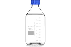 stonylab Glass Graduated Round Media Storage Bottles with GL45 Screw Cap, 1000 ml, 1 Pack
