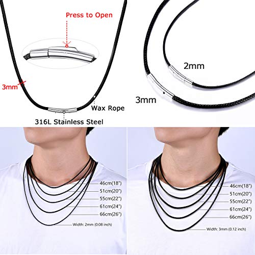 FOCALOOK Halskette/Armband Mode Kunstleder Collier Wachsschnur Kette 2mm/3mm breit Schwarz Geflochten Lederkette Gothic Lederband mit Edelstahl Verschluss 40/45/50/55/60/65/70/75cm – Bild 6