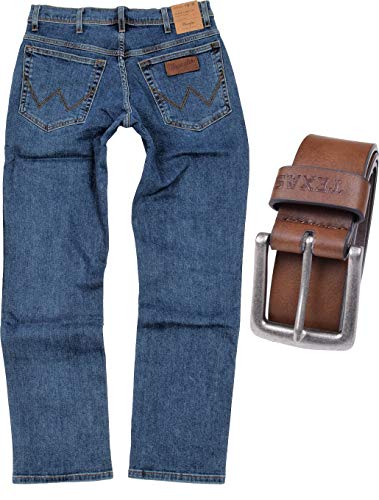 Wrangler Texas - Jeans elasticizzati da uomo, vestibilità regolare, con  cintura Stonewash + cintura marrone 34W x 34L | Prezzo.it