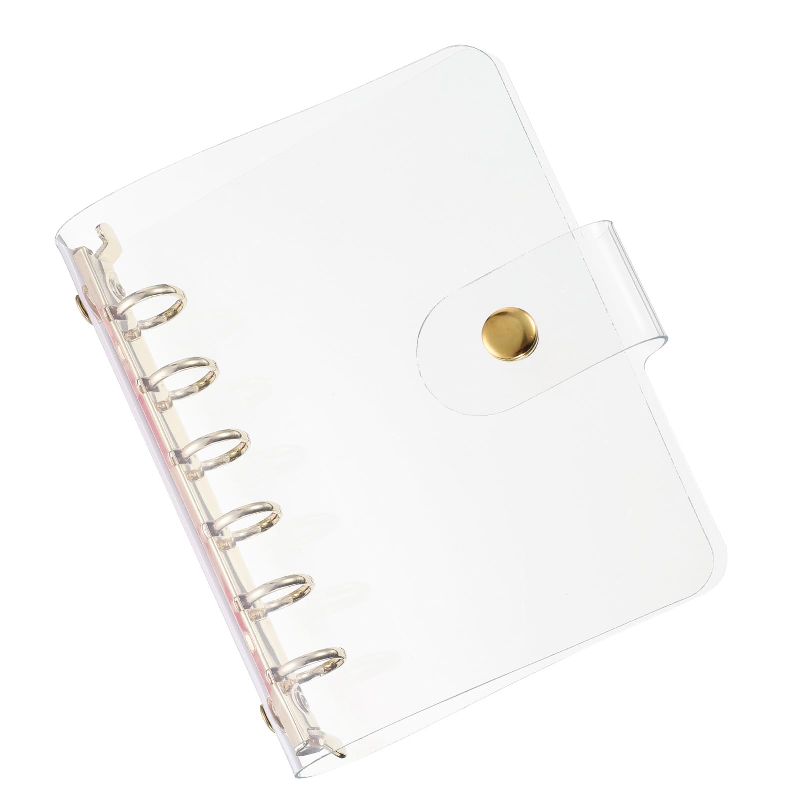 PATIKIL A7 Clear Binder Cover, Soft PVC Loose Leaf Binder Protector Refillable Notebook Shell with Snap Button Closure 6 Ring for DIY Meeting Notebook Folder, Gold Tone