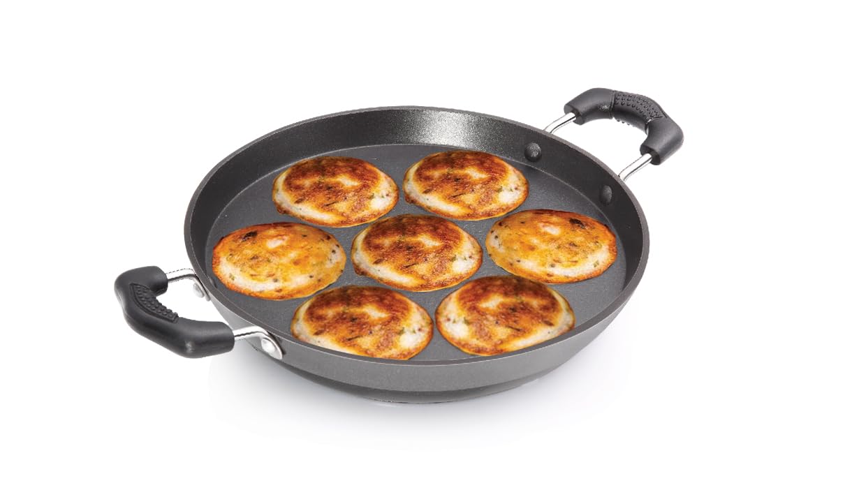 Premier Induction Base Non Stick Paniyaram Pan, Black, 7 Cavity, Small - 18cm Diameter