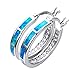 RongXing Jewelry New 925 Sterling Silver Whtie Blue Laboratory Opal Party Hoop Stud Earrings White CZ Engagement Girls Birthday Stone Earrings