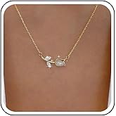 Sttiafay Vintage Tulip Flower Necklace With Rhinestone Pendant - Crystal Choker Gold Small Chain Jewelry for Women