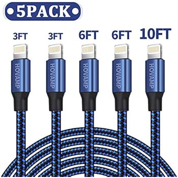 HOVAMP MFi Certified 5Pack[3-3-6-6-10 ft] Nylon Braided Cell-Phone Charging Cable USB Fast Charging & Syncing Long Cord,iPhone Charger Compatible iPhone XS/Max/XR/X/8/8P/7/7P/6/iPad/iPod