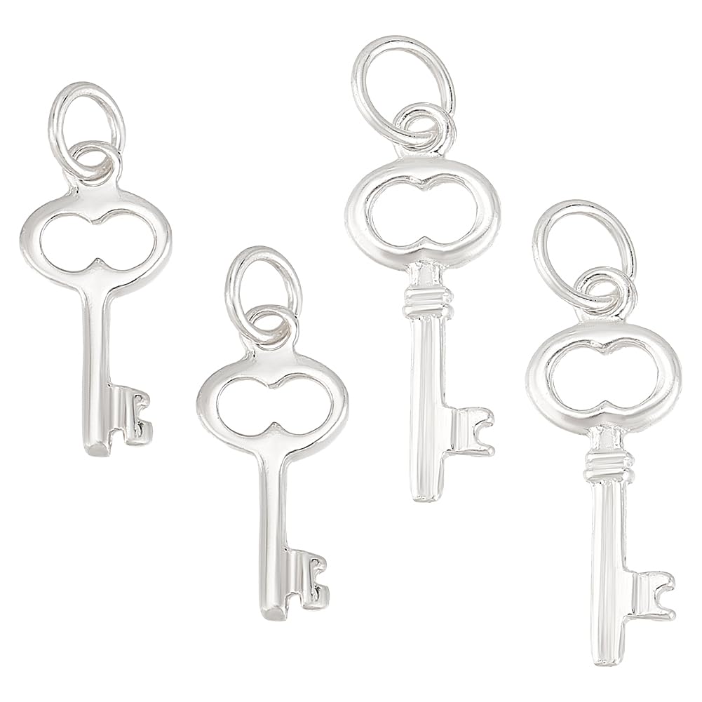 PH PandaHall 2 Styles Key Charms Pendants 4pcs Sterling Silver Key Pendants with Jump Ring Key Craft Supplies Skeleton Key Charms Vintage Keys Pendants for DIY Jewellery Making Bracelet Earring