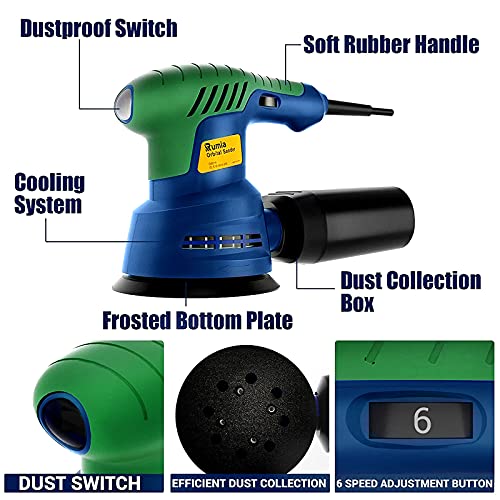 Rumia Random Orbital Sander 2.5A(350W) 6 Variable Speed 13000 RPM Palm