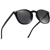 MAYSUNGLASS Acetate Round Polarized Sunglasses for Men/Women,UV400 Protection,Retro Fashion Sunglasses (Black Black)
