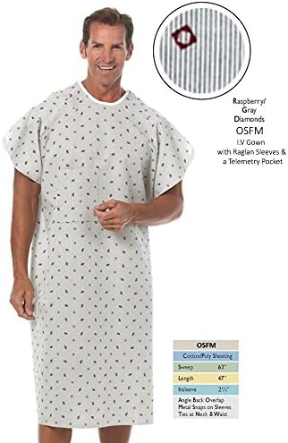 Personal Touch Angle Back Overlap Premium Patient IV Sleeves Hospital Gown With Telemetry Pocket, Raspberry Grey Diamonds (3)