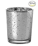 Candle Holder Glass Votive for Wedding, Birthday, Holiday & Home Decoration by Royal Imports, Speckled Mercury Silver, Set of 12 - unfilled