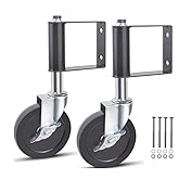 LIBEROLL Heavy Duty Gate Caster, Spring Loaded Gate Wheel, Swivel Caster Wheels for Wooden Gate and Fence 250LBS Load Capacity 4 Inches Rubber Wheel (Black, 2)