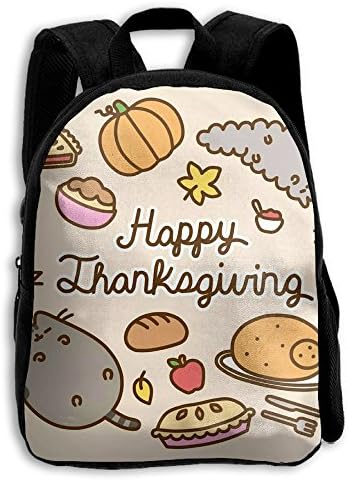 Pusheen Thanksgiving Kid Backpack, Baby Boys Girls Toddler Pre School Backpack Children Backpacks Bags Waterproof White