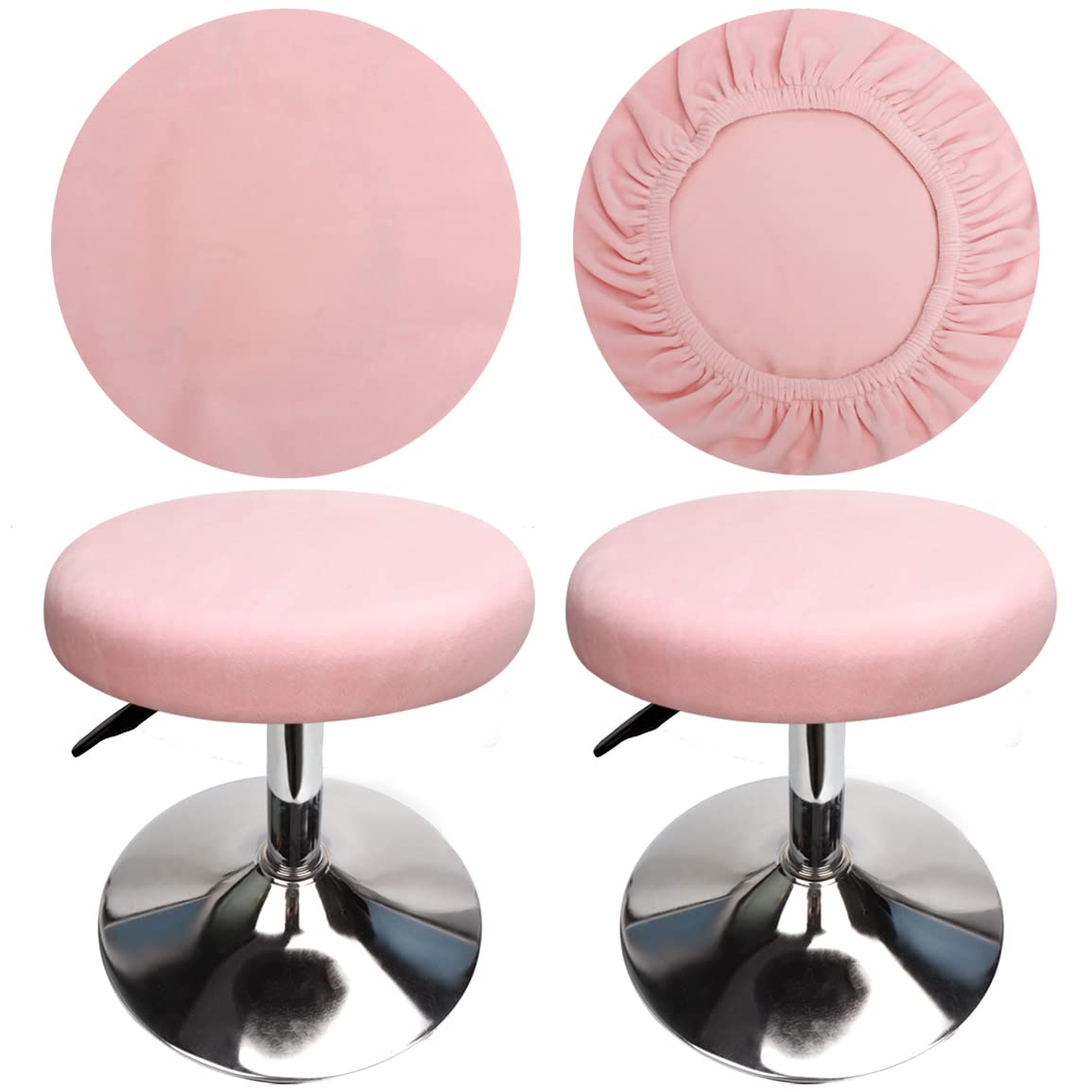 HuaLiSiJi Stool Covers Round 12"-16"/30-40cm Bar Stool Covers Velvet Round, Fabric is Soft and plush Washable Easy Care and Durable (2 Pcs Pink)