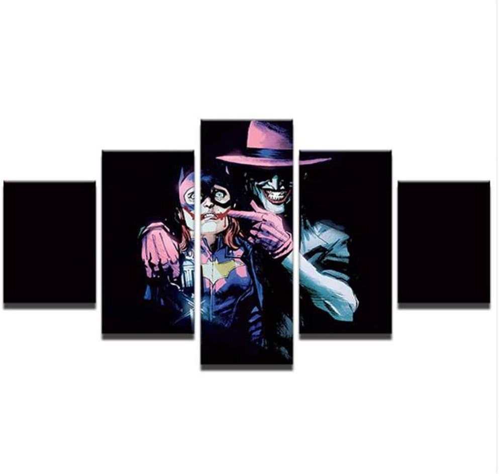KPWAN Prints on Canvas 5 Pieces Bat Joker Movie Characters Poster Wall Art Painting Hd Picture Modern Home Decoration-S (No Frame)