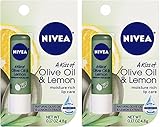 Nivea Lip Care - A Kiss Of Olive Oil & Lemon - Net Wt. 0.17 OZ (4.8 g) Per Lip Balm - Pack of 2 Lip Balms