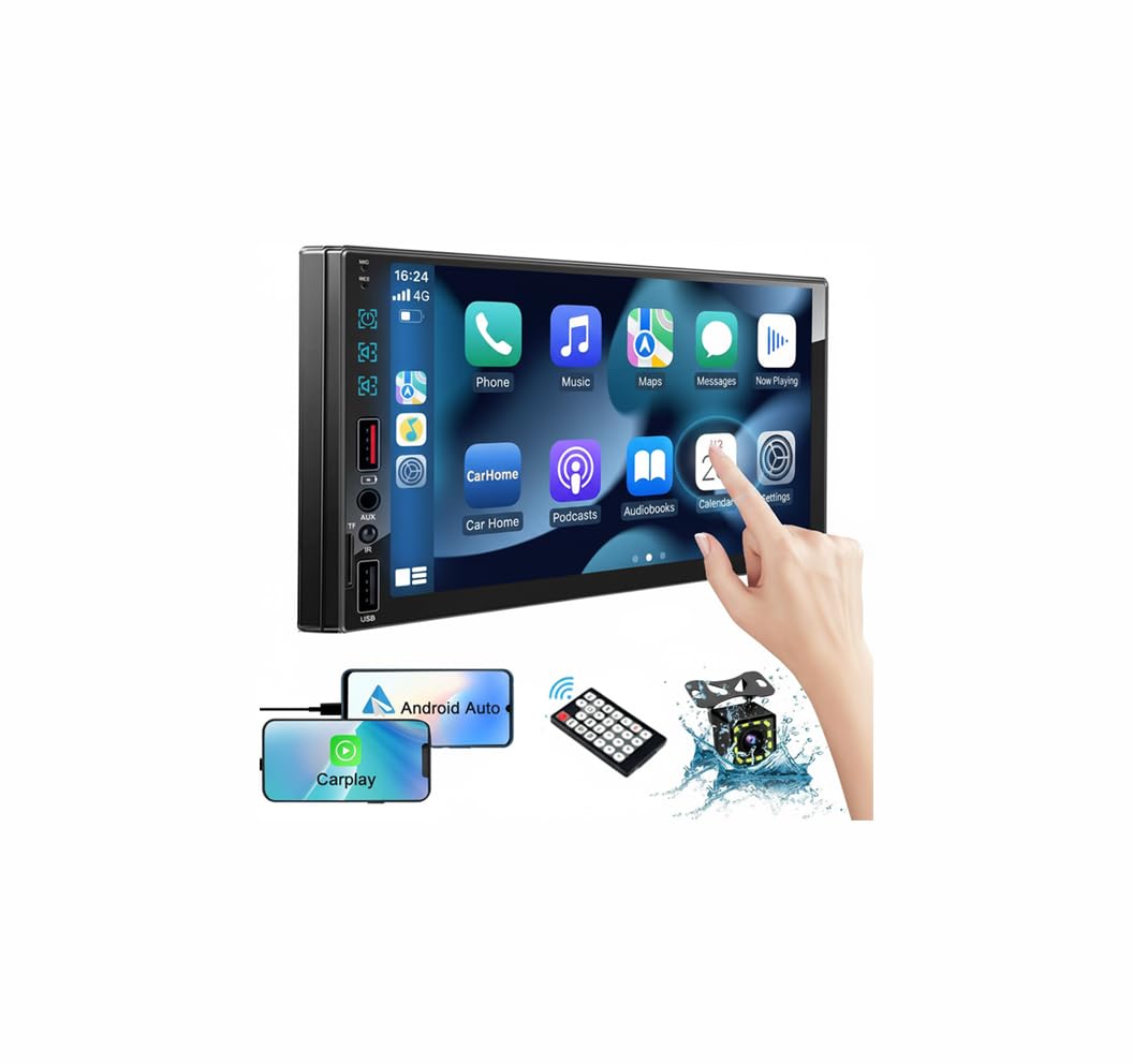 Photo 1 of (Upgrade) Double Din Car Stereo Compatible with Apple Carplay & Android Auto, 7 Inch Touch Screen Car MP5 with Bluetooth, DSP, Mirror Link, USB/TF Port AM/FM Car Radio Receiver, HD Backup Camera