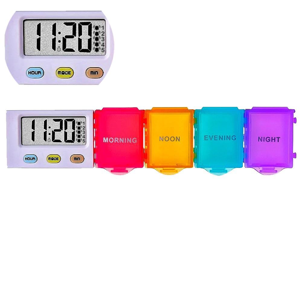 Photo 1 of [4 in 1] 1 Day 4 Times Medicine Pill Organizer +5 Alarms + Timer+ Clock, Large Compartments,Loud Sound,Large Screen, Moisture-Proof,Dust-Proof, Travel Daily Pill Box/Organizer/Case/Container/Dispenser
