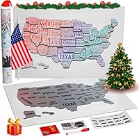 Scratch Off Map of America - Stylish Us Map Scratch Off Laminated Poster - United States Map Art - Silver Usa Map - Travel Map Poster with States and Cities - Travel Gift with Flag