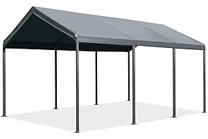 Gardesol Carport, 12’ X 20’ Heavy Duty Car Canopy with Powder-Coated Steel Frame, Easy to Assemble Portable Garage for Car, Boat, Party Tent with 180g PE Tarp for Wedding, Garden, 8 Legs, Gray