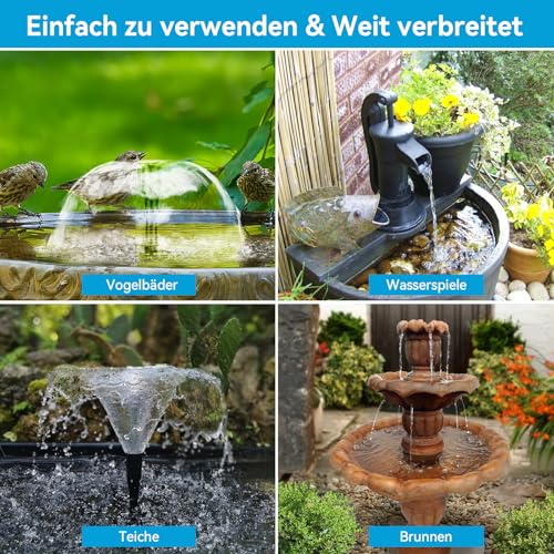 POPOSOAP Solar Fountain 8 W with 3600 mAh Backup Battery, Dry Run Protection Water Pump for Pond, Bird Tray, Aquatic Decor
