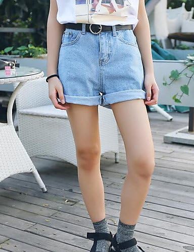 Dam Enkel Mikroelastisk Jeans Shorts Byxor,Mellanhög midja Rak Enfärgad,M,Ljusblå