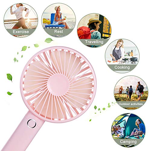 Battery Handheld Fan, Portable Battery Operated Fan : Rechargeable & Adjustable 3 Speeds Mini Personal Electric USB Fan with Desk Stand for Home/Office/Travel/Outdoor (Pink)