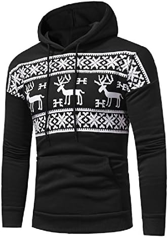 Sheng Xi Men Christmas Day Deer Printed Coat Pullover Hooded Sweatshirts Black XL