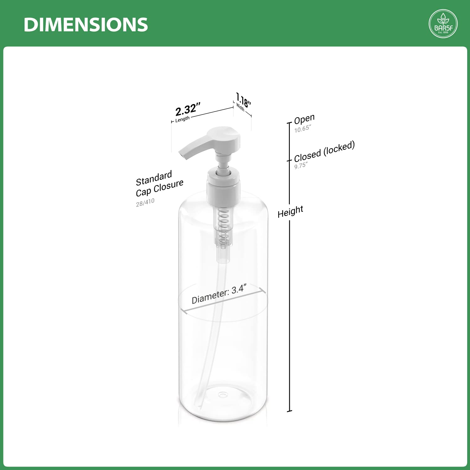 Bar5F Pump Bottle 32-Ounce 1-Liter Empty for Shampoo Conditioner Body Wash Lotion BPA-Free Crystal-Clear (Pack of 1)