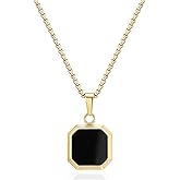 Phyonio 14K Gold Plated Necklace Black Onyx/Opal/Turquoise/Malachite/Lapis Lazuli/Tigers Eye Necklace for Men Women Stainless Steel Square/Rectangle Pendant Necklaces with Box Chain