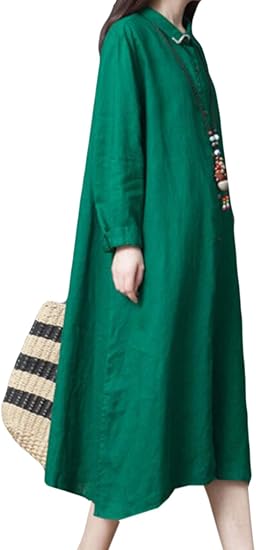 Amazon Rehoodnレディース ワンピース カジュアル 春 夏 秋 ワンピース リネン 綿 麻 森ガール ワンピース レディース リネン マキシワンピース ワンピース チュニック 通販
