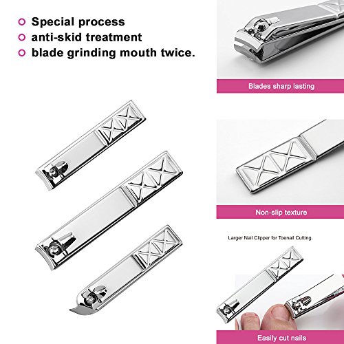 Women Manicure Set Manicure Pedicure Set Nail Clippers - Aooeou 18 In 1 Mens Stainless Steel Professional Pedicure Kit Nail Scissors Grooming Kit with Leather Travel Case Tools (Rose) - Thumbnail 3