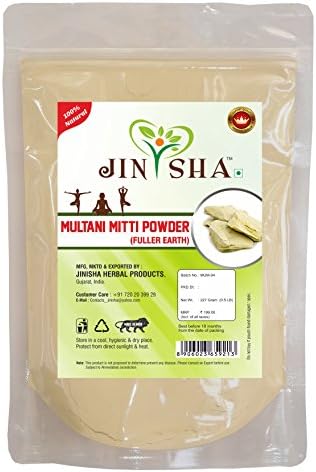 Natural Multani Mitti (Fullers Earth) Powder For Remove Sun Tan Naturally By Jinisha Herbal Products – Pack of 1 (227 Grams)