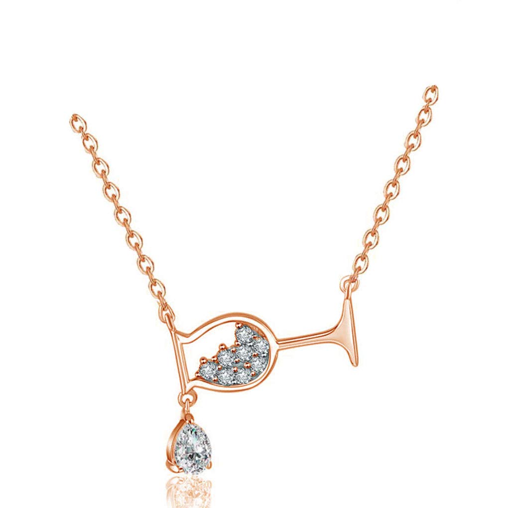 Wine Glass Pendant Necklace,Cubic Zircon Water Drop Cup Clavicle Necklace Rose Gold