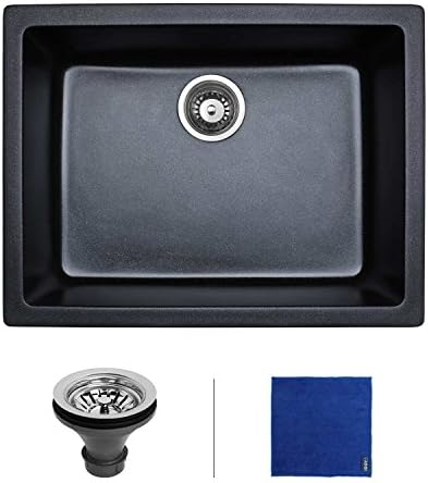 Enbol GSS-2418 24 inch Single Bowl Undermount Granite Kitchen Sink Black