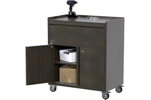 REEMOON Metal Garage Storage Cabinet with Wheels, Rolling Tool Chests & Cabinets with Locking Doors and Shelves, 1 Drawer, Retro Color
