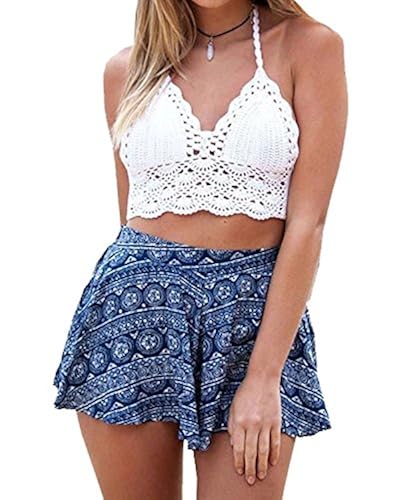 POSESHE Women's Summer Crochet Crop Bikini Top (M, White) in Oman