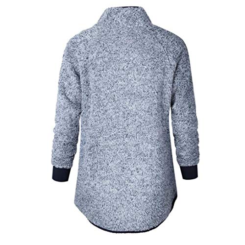 Rambling Women's Warm Long Sleeves Oblique Button Neck Splice Geometric Pattern Fleece Pullover Coat Sweatshirts Outwear Gray - Thumbnail 3