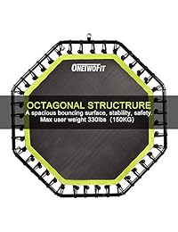 ONETWOFIT 51" Silent Trampoline with Adjustable Handle Bar, Fitness Trampoline Bungee Rebounder Jumping Cardio Trainer Workout for Adults