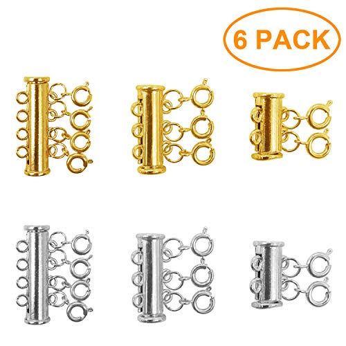 6 Pieces 3 Sizes Gold and Silver Plated Brass Bracelet Necklaces Slide Magnetic Tube Lock Jewelry Connectors with a Velvet Bag