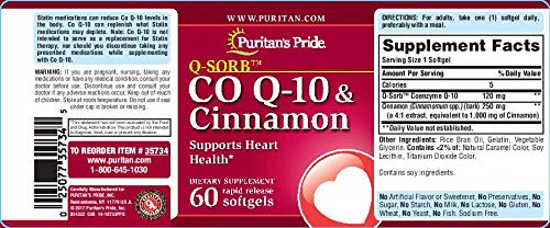 Puritan's Pride Q-Sorb Co Q-10 & Cinnamon-60 Rapid Release Softgels Puritan's Pride Q-Sorb Co Q-10 & Cinnamon-60 Rapid Release Softgels