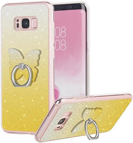 Samsung Galaxy S8 Case, S8 Bling Case, Luxury Glitter Bling Sparkle Soft TPU Rubber Slim Protective S8 Case with Cute Butterfly Shape Ring Grip Stand, Creative Design for Samsung Galaxy S8[yellow]