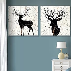 2 Panel Square Bohemian Deer Antlers Wood Effect...
