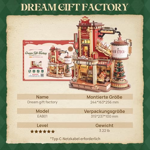 ROKR 3D Puzzle Wooden Dream Gift Factory, 3D Wooden Puzzle Adult Mechanical, Music Model Kits for Adults, Dream Gift Factory, EAB01