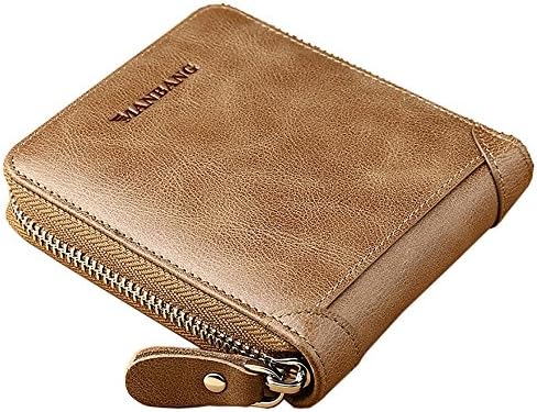 Men's Leather Zip Around Wallet ID Card Window Secure Zipper Bifold