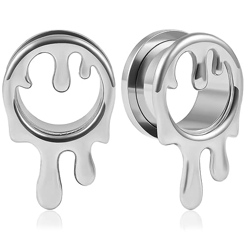 2PCS Cool Water Drops Ear Tunnels Plugs 316 Stainless Steel Ear